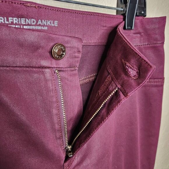 Chico's Girlfriend Ankle Pants Women's 6R Maroon Cotton Stretch Straight Leg - Picture 5 of 8